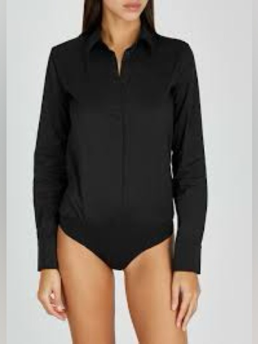 Wolford Black Collared Button Up Cotton/Wool blend body suit long sleeve size 10
